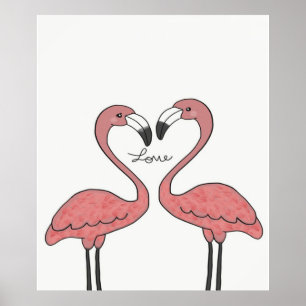 Poster Pássaros Flamingos Rosa-Casal Engraçados Amantes
