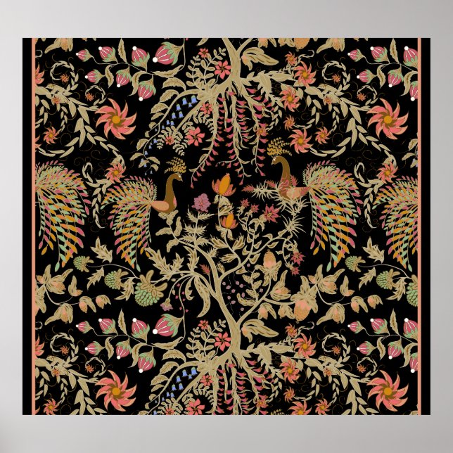 Poster Pássaros Florais Chineses (Frente)