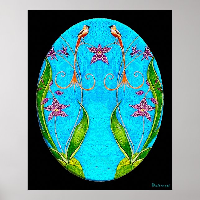 Póster Pássaros Havaianos - Pintura por Aquarela (Frente)