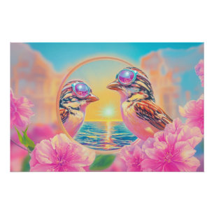 Póster Pássaros legal com óculos Sunset