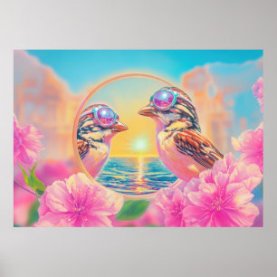 Poster Pássaros legal com óculos Sunset