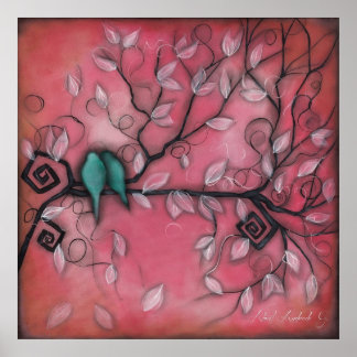 Póster Pássaros para sempre em rosa