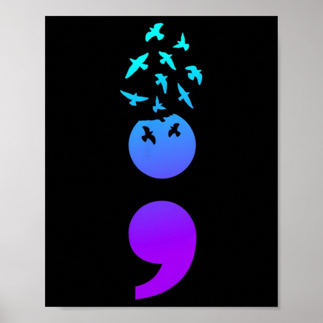 Poster Pássaros Semicolon Sensibilização Suicida Preventi (Frente)