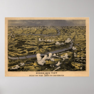 Poster Pássaros Veem Lugar de Guerra em Richmond Map
