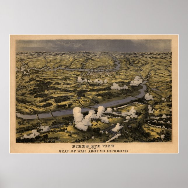 Poster Pássaros Veem Lugar de Guerra em Richmond Map (Frente)