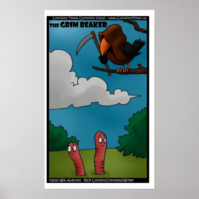 Póster Pássaros & Vermes O Béquer Sombrio Cartazes Engraç (Frente)