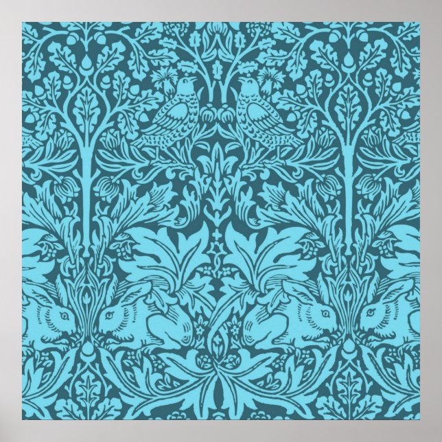 Poster Pássaros Vintage e Coelhos, (Frente)