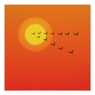 Póster Pássaros voando para o sol