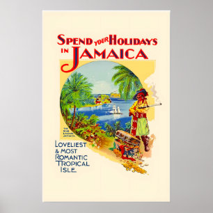 Poster Passe suas Férias na Jamaica anos 1930 Estilo Anti