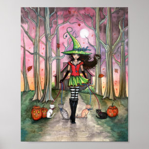 Poster Passeando as Bruxas dos Gatos Cartaz de Halloween