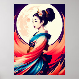 Poster Passear À Lua - Japonês Geisha