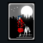 Poster Passear Na Lua Vintage Art Deco Lady<br><div class="desc">Passear à Lua - Poster de Arte Vintage com uma mulher e um cão.</div>