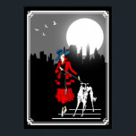 Poster Passear Na Lua Vintage Art Deco Lady<br><div class="desc">Passear à Lua - Poster de Arte Vintage com uma mulher e um cão.</div>