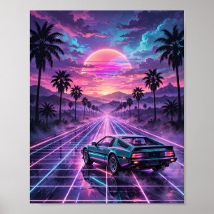 Poster Passeio à Meia-Noite — Carro Retro Synthwave