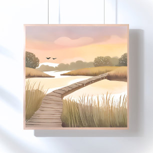 Poster Passeio da Baía Pintura em Aquarela Costeira Are