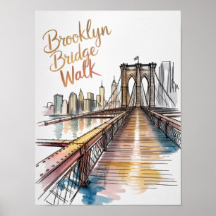 Poster Passeio da Ponte de Brooklyn Tinta e Aquarela