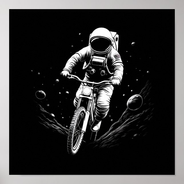 Poster Passeio de Bicicleta do Astronauta Cósmico Aventur (Frente)
