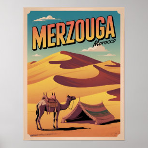 Poster Passeio de camelo no saara Merzouga retro marrocos