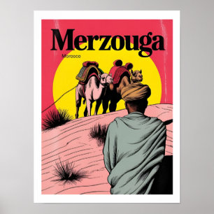 Poster Passeio de camelo retro Merzouga sahara marrocos v