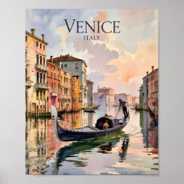 Poster Passeio de Gôndola em Veneza Aquarela Colorida do