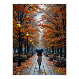 Póster Passeio de Outono – Caminho de Folhas Douradas