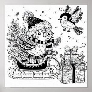 Poster Passeio de Trenó do Passarinho de Natal Encantador