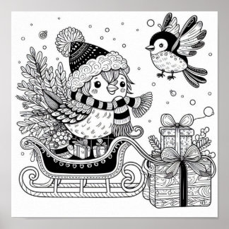 Poster Passeio de Trenó do Passarinho de Natal Encantador