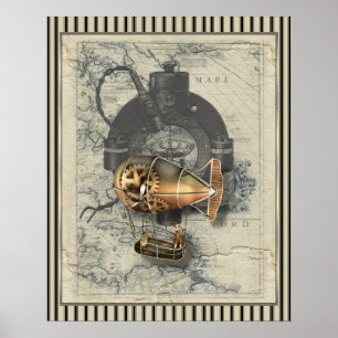 Póster Passeio do balão de Dirigible de Steampunk