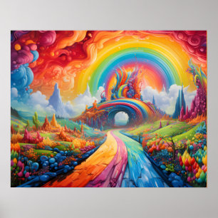 Poster Passeio Encantado Levando ao Arco-íris em uma Pare