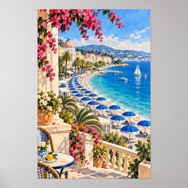 Poster Passeio Marítimo da Riviera Francesa e Parede de P (Frente)