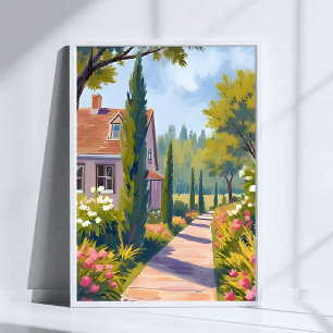 Poster Passeio pelo Jardim Pintura a Óleo Floral Aquare
