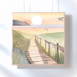 Poster Passeio pelo Oceano | Aquarela do Pôr do Sol Amare