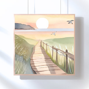 Poster Passeio pelo Oceano   Aquarela do Pôr do Sol Amare