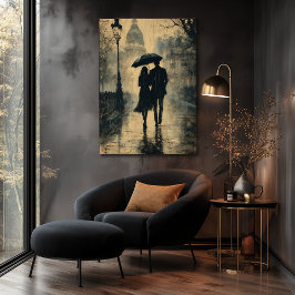 Poster Passeio Romântico na Chuva - Estilo Carvão