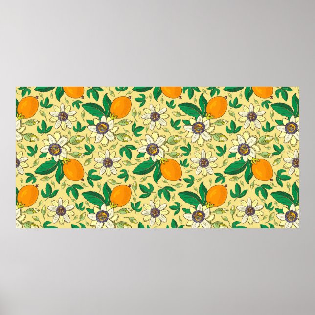 Poster Passionflower (passiflora, fruta de paixão) sobre  (Frente)