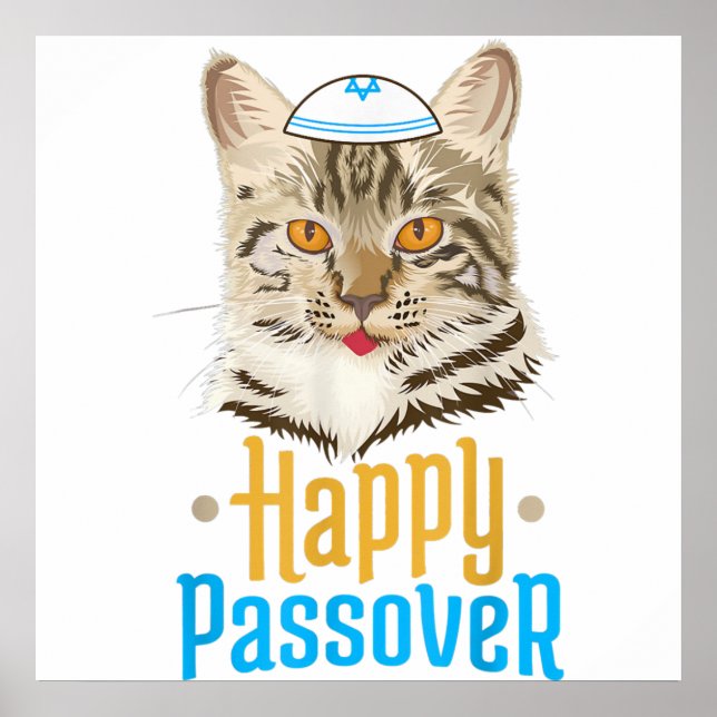Poster Passover Feliz Passover Gato Engraçado Seder Judeu (Frente)