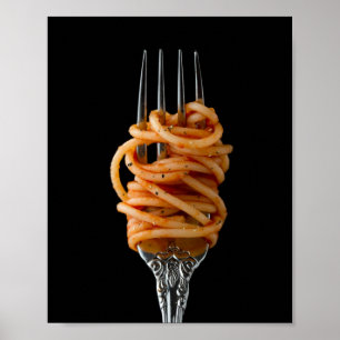 Poster Pasta cuspiu em um garfo, Comida espaguete