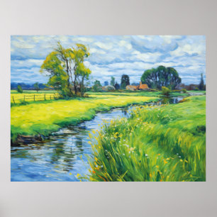 Poster Pastagens Verdes ao Longo do Rio Havel