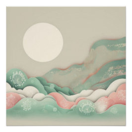 Póster Pastéis Soft de Arte de Vetor de Abstrato Japandi