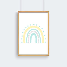 Poster Pastel Amarelo Menta Decoração Neutra de Berçário