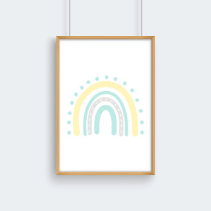 Poster Pastel Amarelo Menta Decoração Neutra de Berçário
