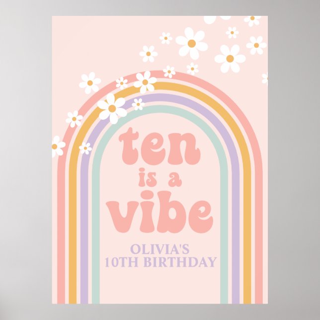 Poster Pastel Arco-íris Retro Dez é uma Vibração 10º Aniv (Frente)