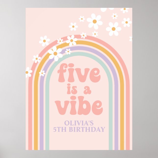 Poster Pastel Arco-íris Retro Five is a Vibe 5º Aniversár (Frente)