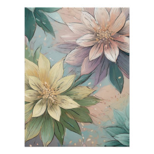 Póster Pastel Blossom Burst: Padrão de Explosão Floral
