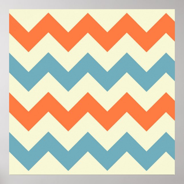 Póster Pastel Blue e Orange Chevron Stripes Zig Zags (Frente)