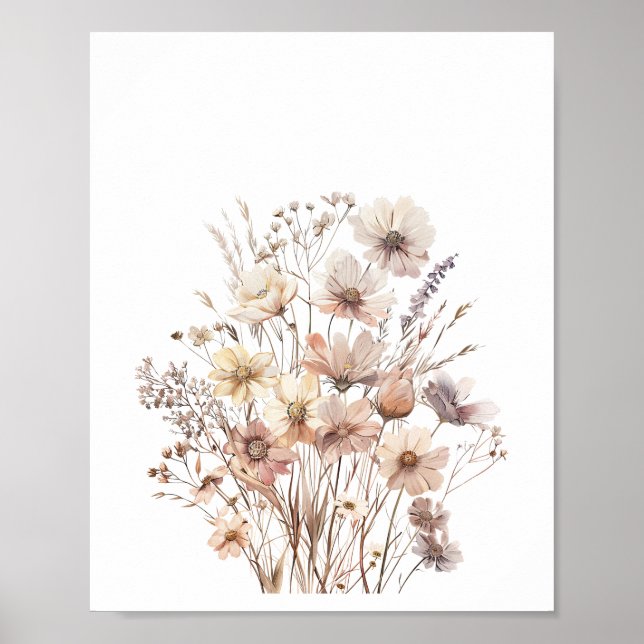 Poster Pastel Boho Wild Flowers Floral Watercolor (Frente)