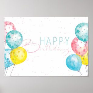 Poster Pastel Bright watercolor Feliz Aniversário