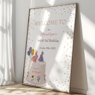 Poster Pastel Bunny Jantar de Aniversário Conjunto para I