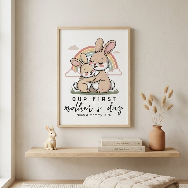Poster Pastel Bunny Mom Baby First Mothers Day Calm Love (Criador carregado)