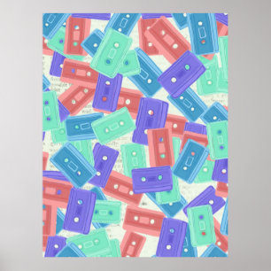 Poster Pastel Cassette Tapes - Música estética dos anos 9